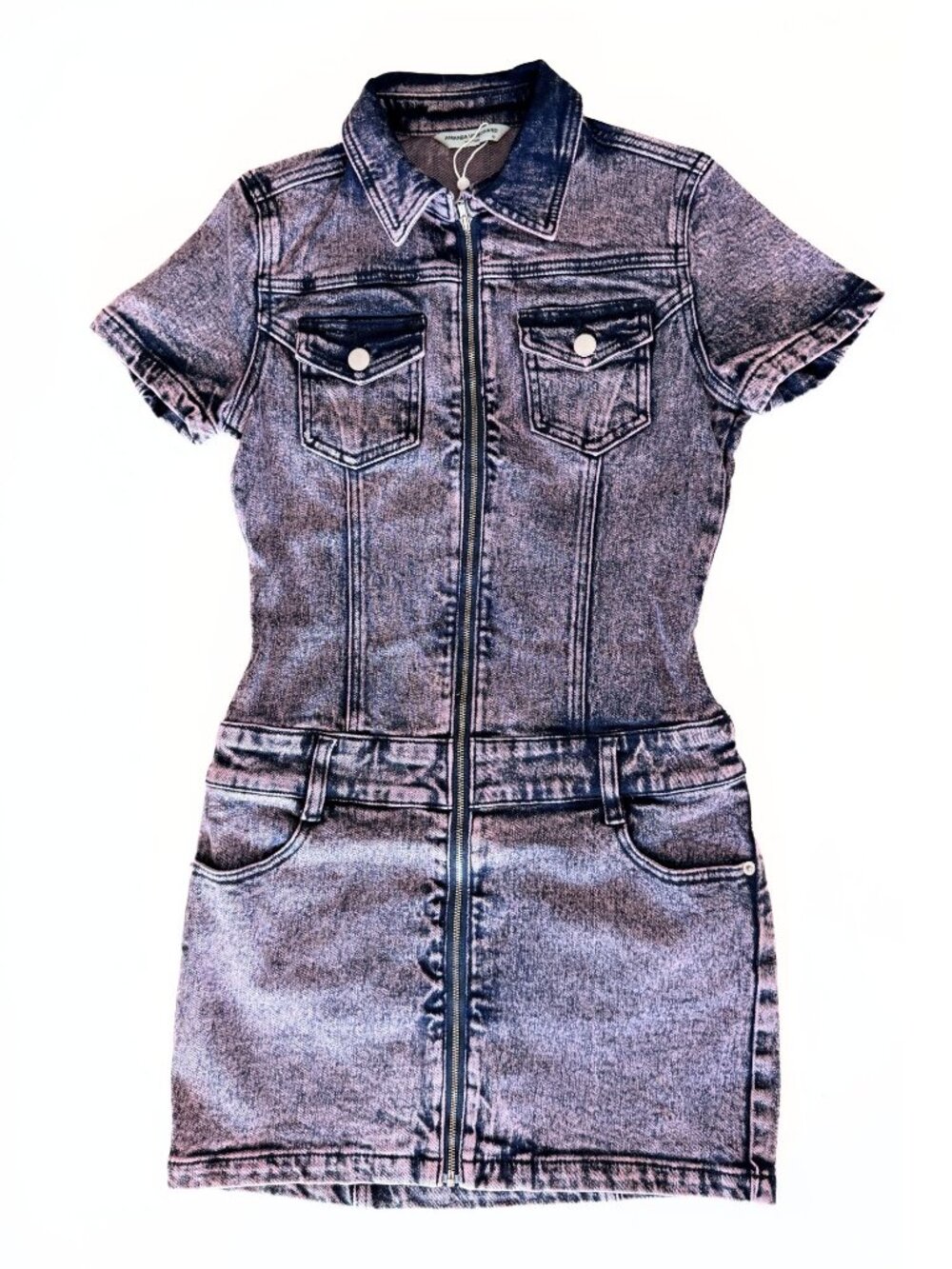Amanda Uprichard Bianca Dress XS Pink Acid Wash Denim Mini Zip Front NWT - Picture 3 of 7